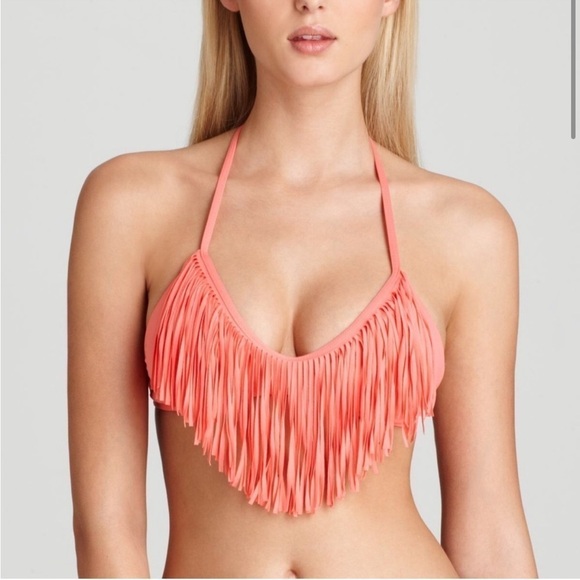l*Space Audrey Fringe Halter Bikini Top in Watermelon - Picture 1 of 14